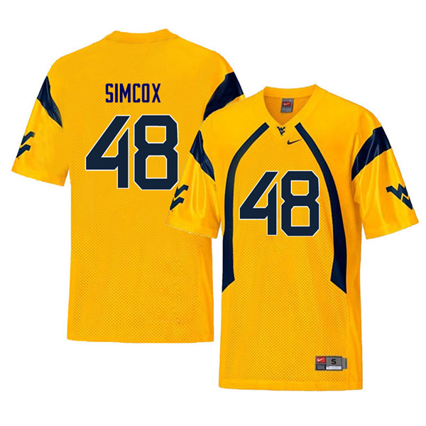 NCAA Men's Skyler Simcox West Virginia Mountaineers Yellow #48 Nike Stitched Football College Throwback Authentic Jersey XC23M77PD